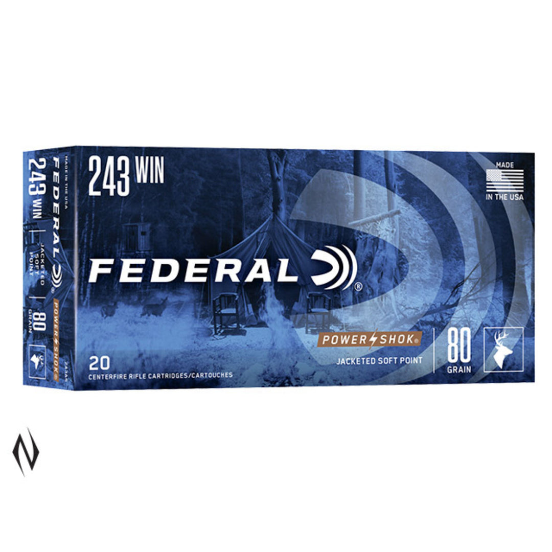 Federal Power-Shok 243 Win 80 Grain - Soft Point - Centrefire Ammo - 20 Rounds .243 WIN