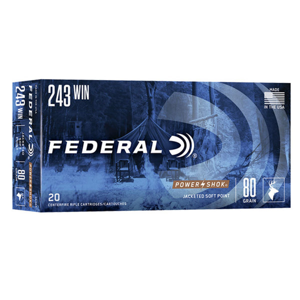 Federal Power-Shok 243 Win 80 Grain - Soft Point - Centrefire Ammo - 20 Rounds