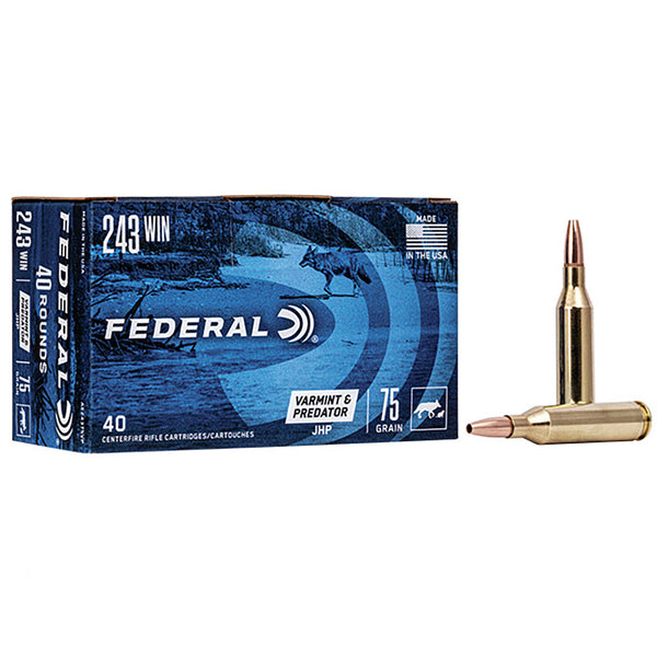 Federal Varmint .243 Win 75Gr Jhp Ae Centrefire Ammo - 40 Rounds