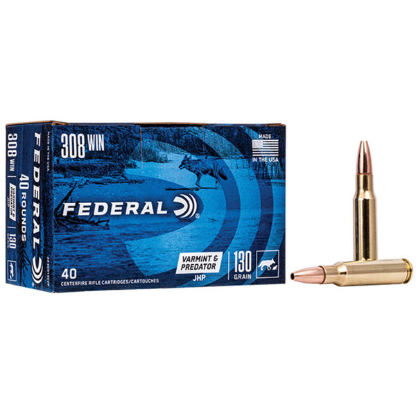 Federal American Eagle Varmint/Predator 308 Win 130 Grain - Hollow Point - Centrefire Ammo - 40 Rounds