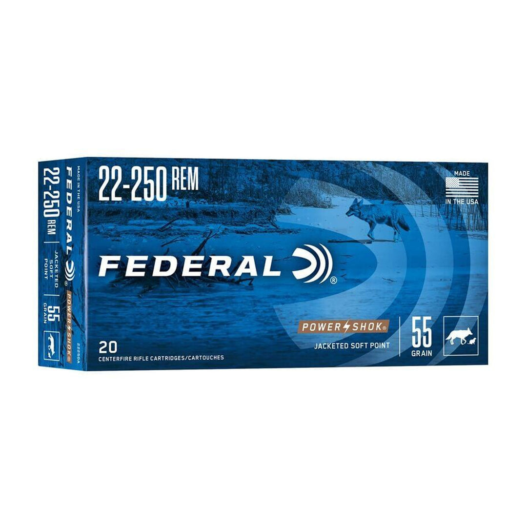 Federal Power-Shok 22-250REM 55gr 3650FPS JSP Centrefire Ammo - 20 Rounds