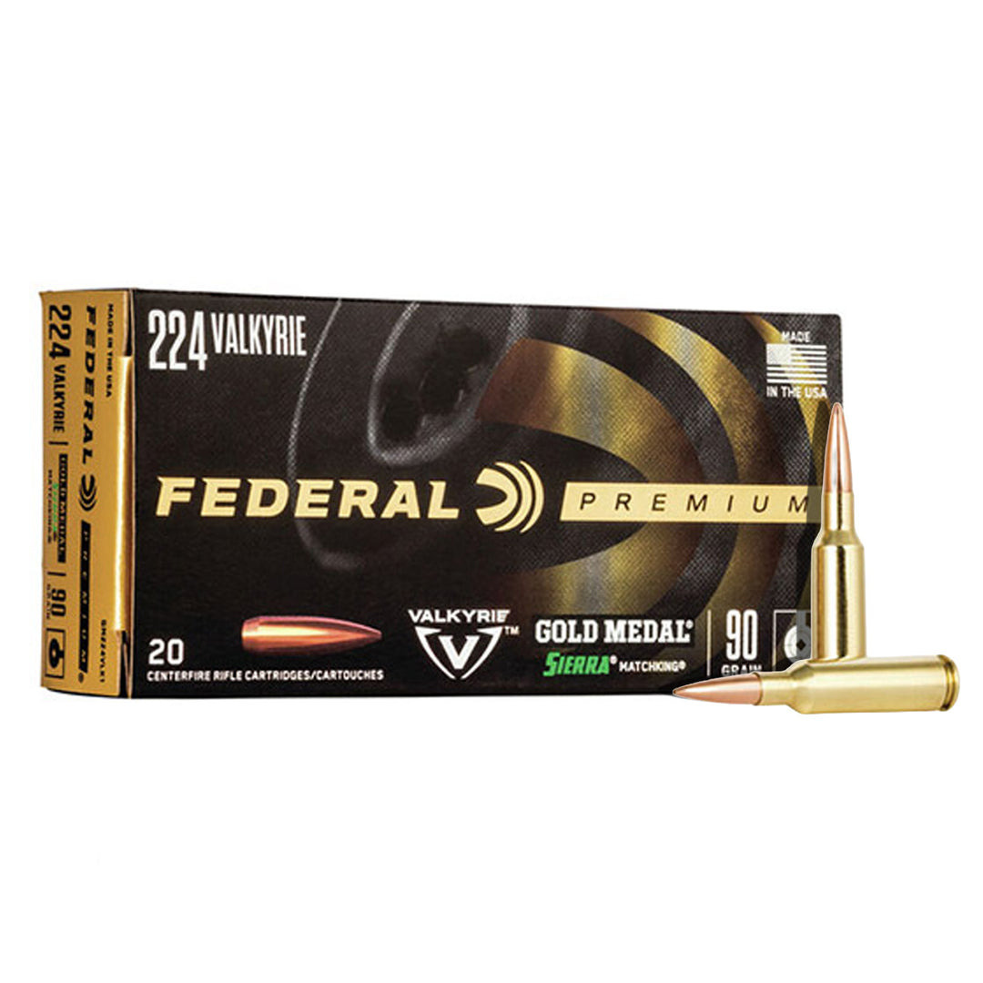 Federal Premium Gold Medal 224 Valkyrie 90gr 2700FPS Sierra MatchKing BTHP Centrefire Ammo - 20 Rounds