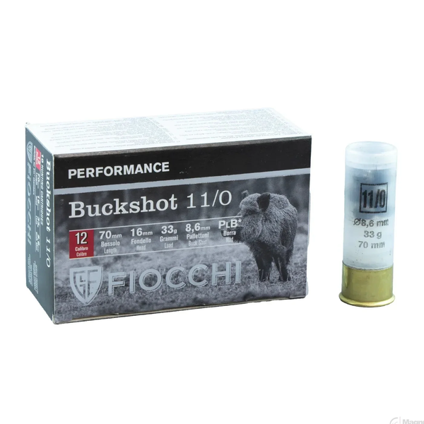 Fiocchi 12G 33GM Buckshot 00 8 Pellet 8.6mm Shot Shell - 250 Round Slab