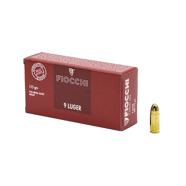 Fiocchi 9MM Luger 115GR 1200FPS FMJ Centrefire Ammo - 50 Rounds