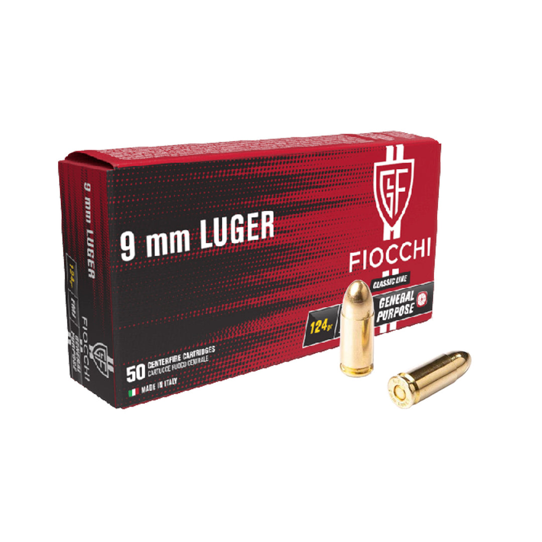 Fiocchi 9MM Luger 124GR 1150FPS FMJ Centrefire Ammo - 50 Rounds