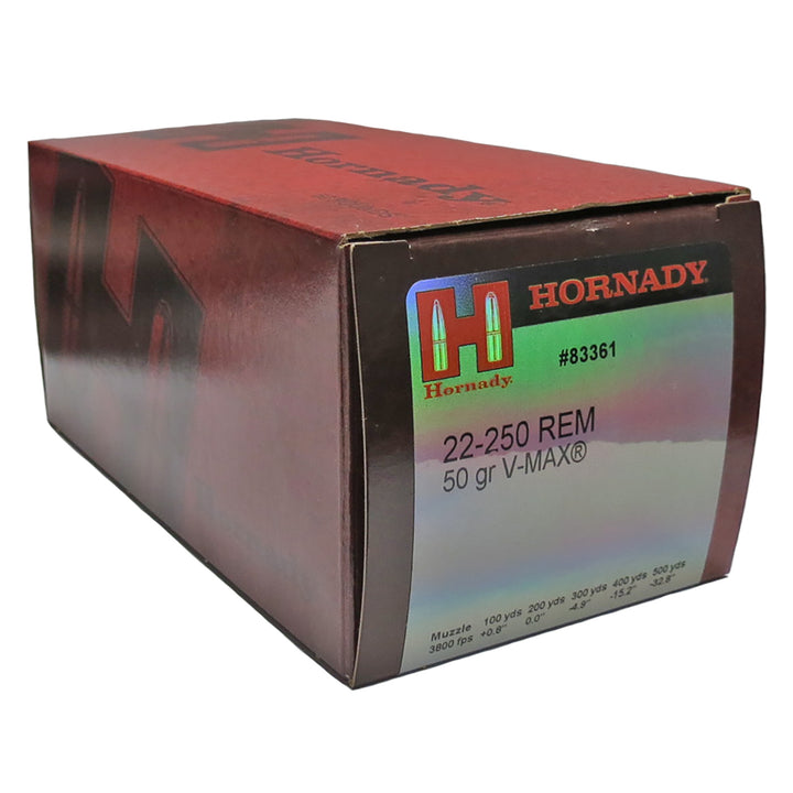 Hornady 22-250 REM 50GR V-MAX Centrefire Ammo - 50 Rounds