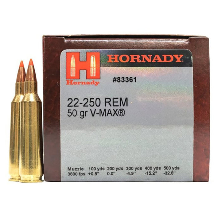 Hornady 22-250 REM 50GR V-MAX Centrefire Ammo - 50 Rounds .22-250 REM