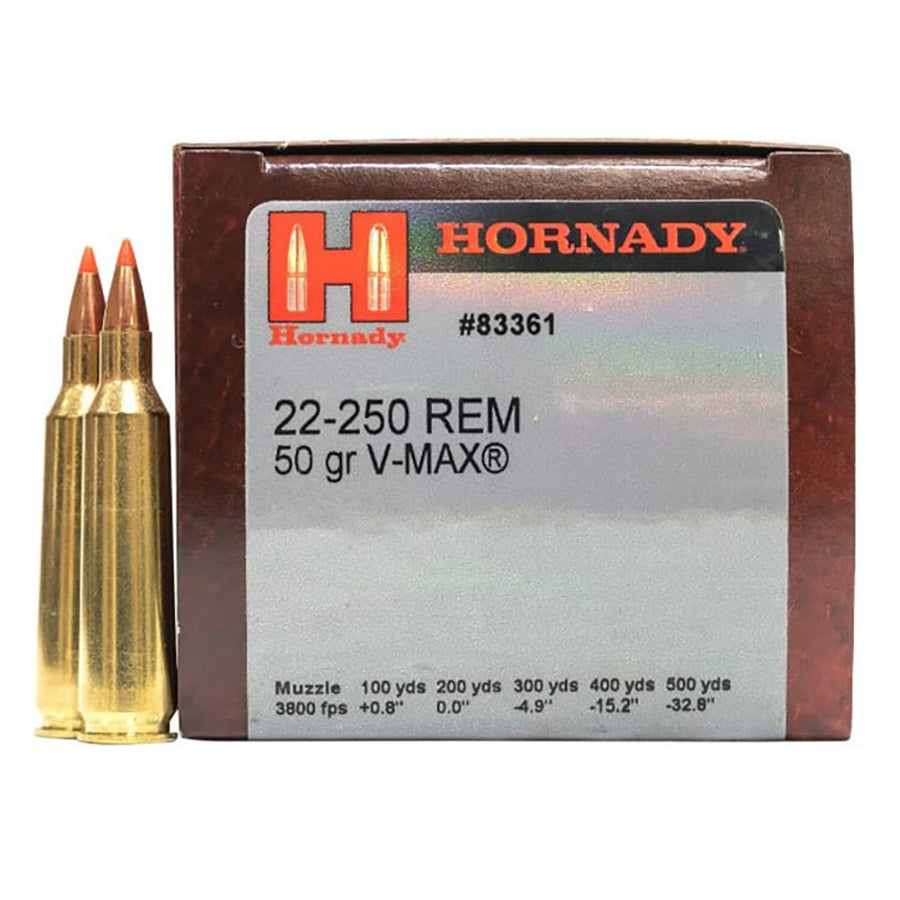 Hornady 22-250 REM 50GR V-MAX Centrefire Ammo - 50 Rounds .22-250 REM