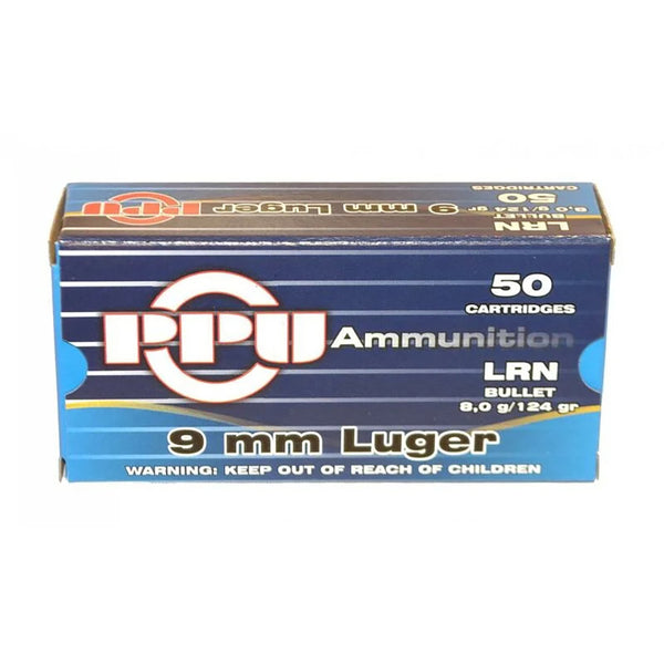 PPU 9mm 124gr LRN Centrefire Ammo - 50 Rounds