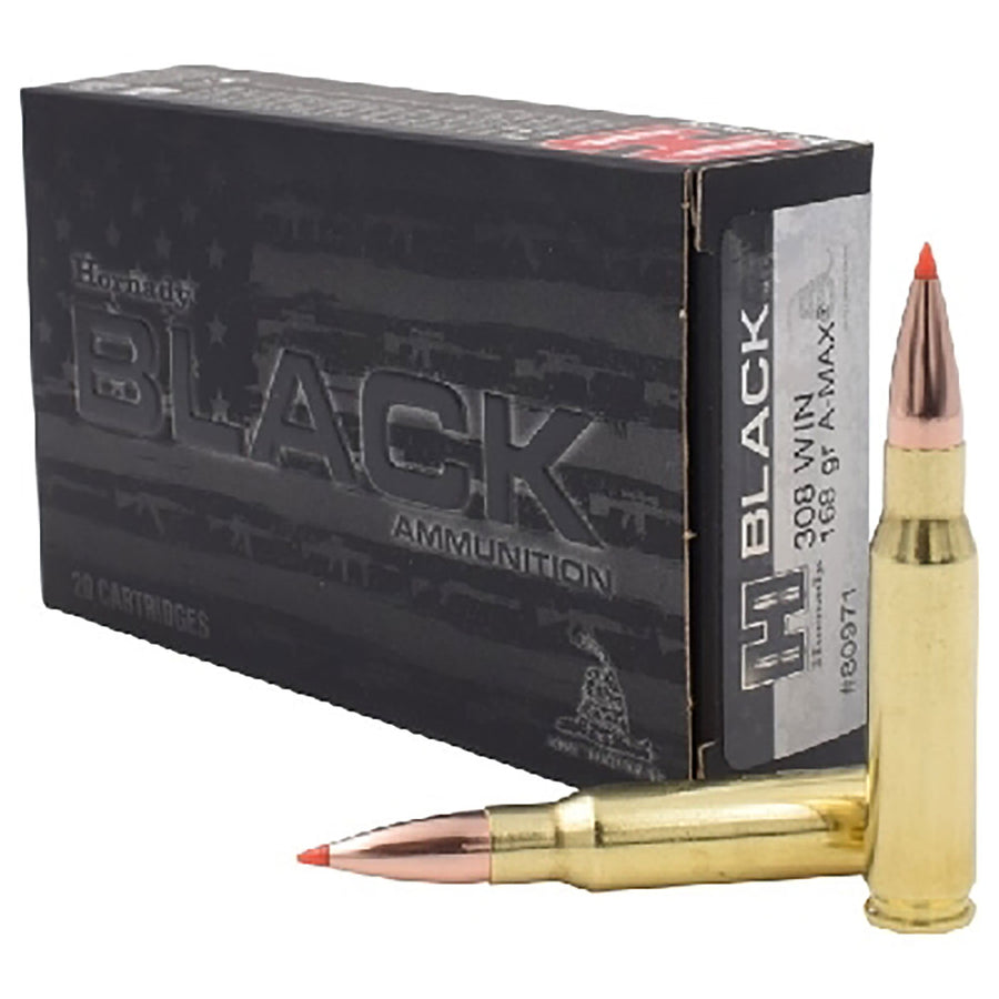 Hornady A-Max Black 308 Win 168Gr Polymer Tip Centrefire Ammo - 20 Rounds