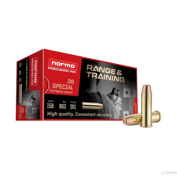 Norma Range and Training 38 Special 158gr FMJ Centrefire Ammo - 1000 Round Slab