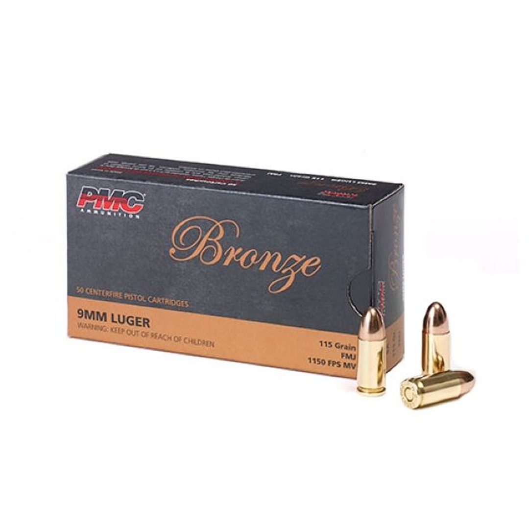 PMC 115 Grain 9mm Luger FMJ Centrefire Ammo - 50 Rounds