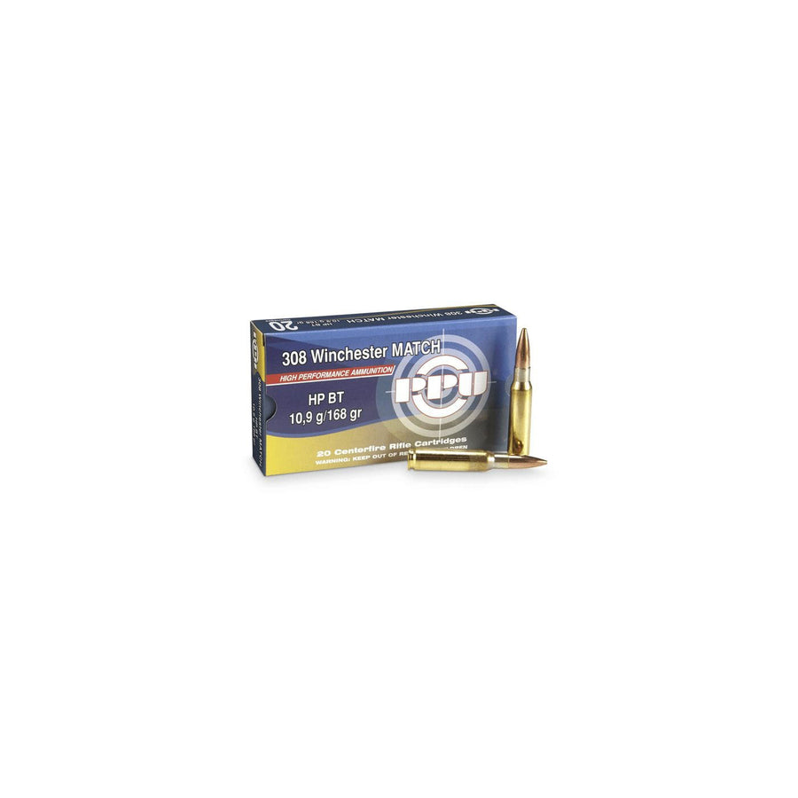 PPU 308 Win 168gr Hollow Point Boat Tail Centrefire Ammo - 20 Rounds