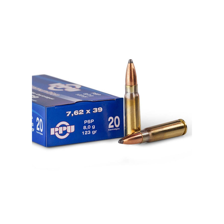 PPU 7.62x39 123gr Pointed Soft Point Centrefire Ammo - 20 Rounds