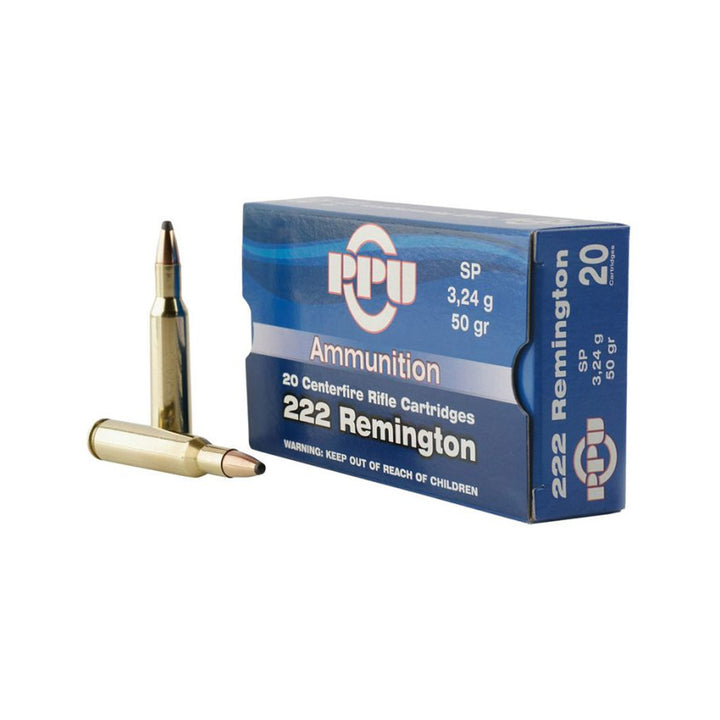PPU 222 Rem 50gr Soft Point Centrefire Ammo - 20 Rounds