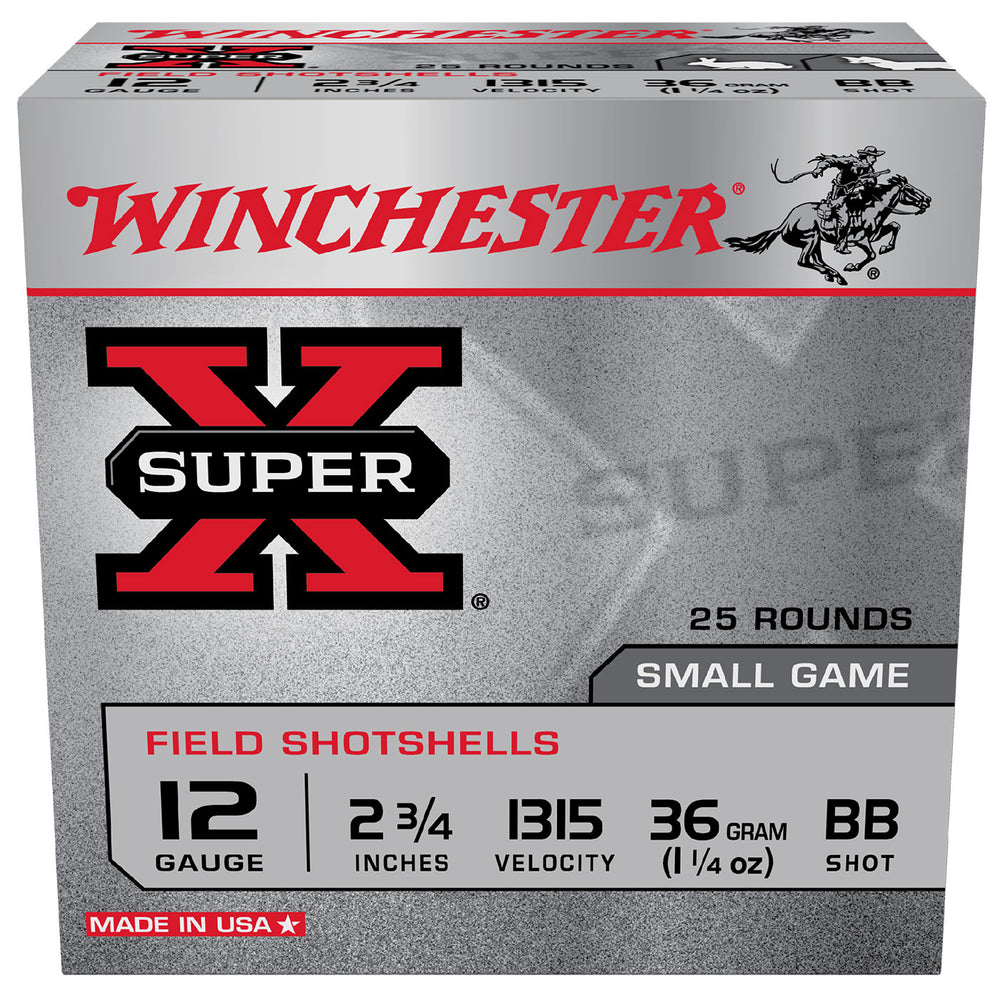 Winchester Super X 12G Shot Shell Ammo - BB - 2-3/4in - 36gm - 25 Rounds 12 GAUGE