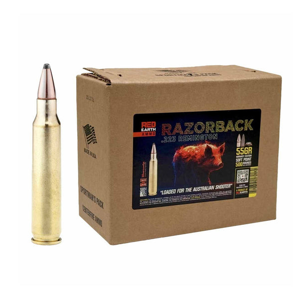 Red Earth Ammo 55gr Hornady Soft Point .223 REM Centrefire Ammo - 500 Rounds