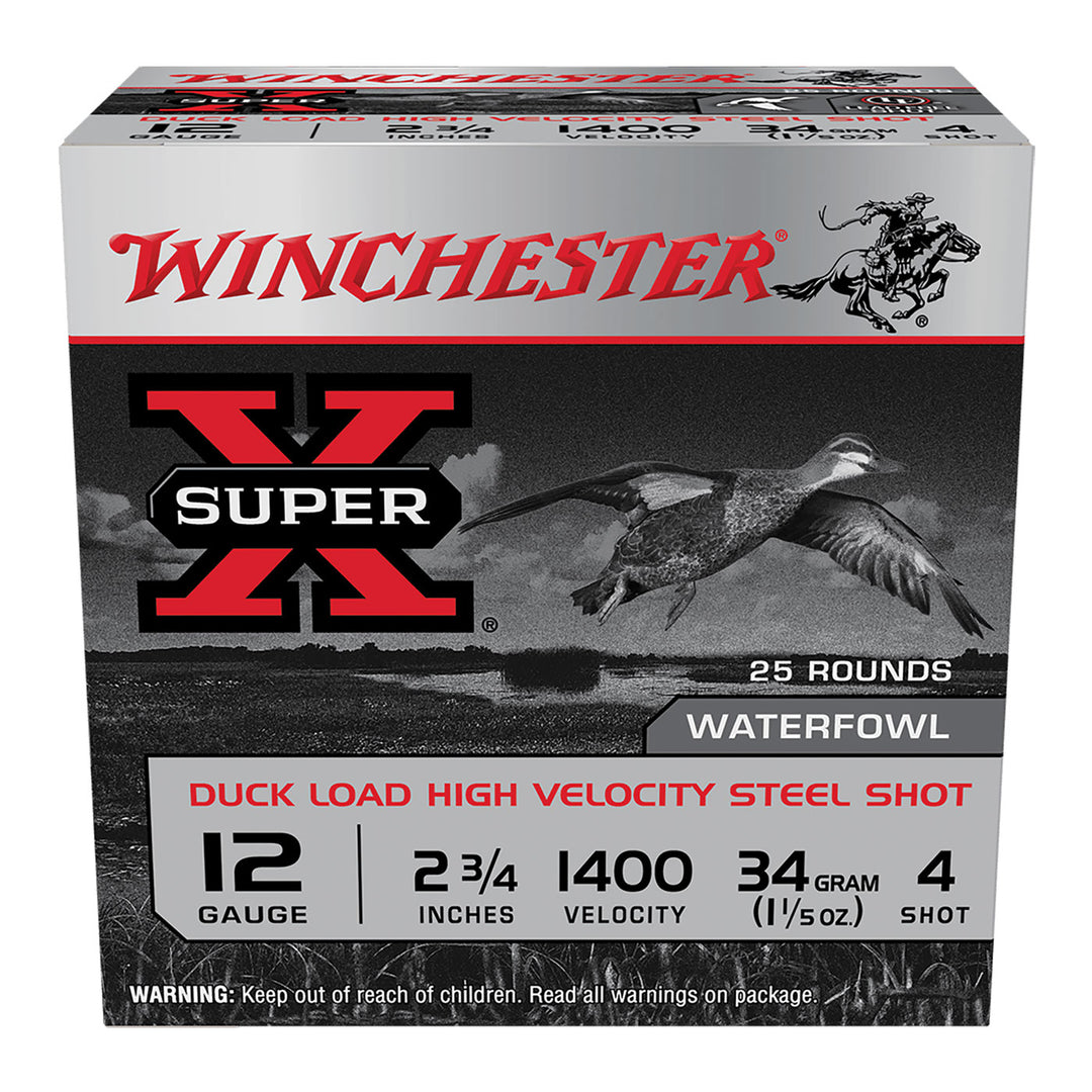 Winchester Super X Steel 12G 4 2-3/4in 34gm Shotshell - 25 Rounds