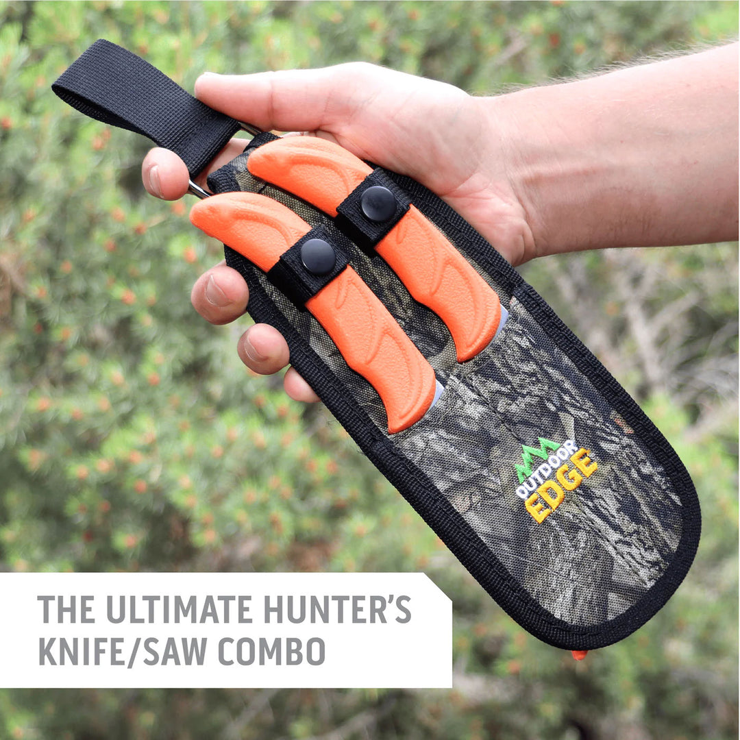 Outdoor Edge Wildguide 3 Piece Caping Knife/Gut-Hook Skinner/T-Handle Wood Bone Saw