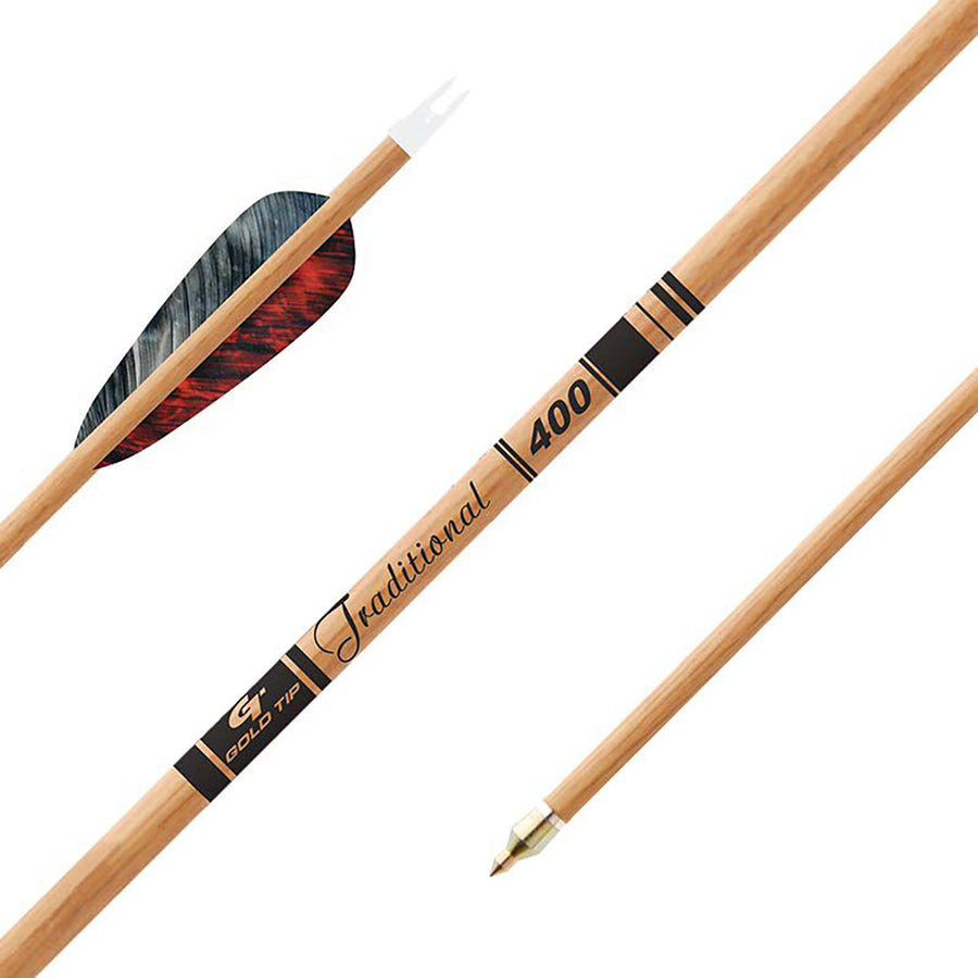 Gold Tip Traditional Feather Fletched Arrows - 6pk