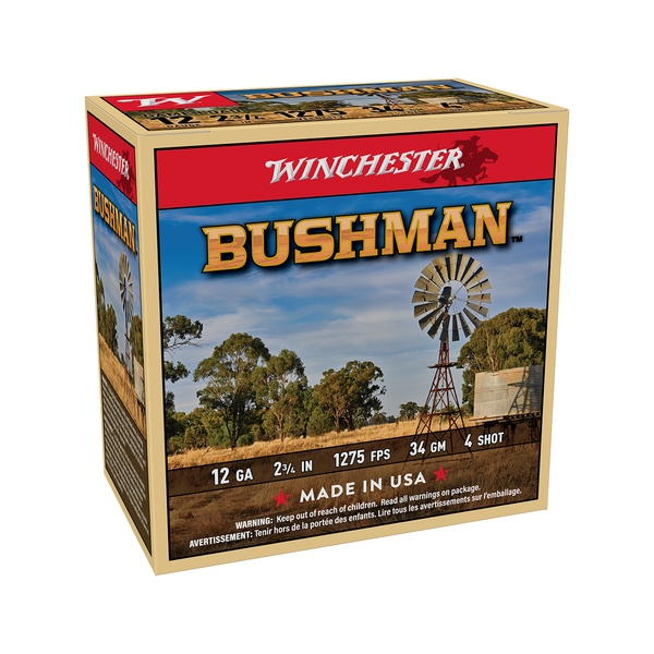 Winchester Bushman 12G 2-3/4in 1275FPS 34GM 4 Shot Lead Shot Shotshell - 25 Rounds