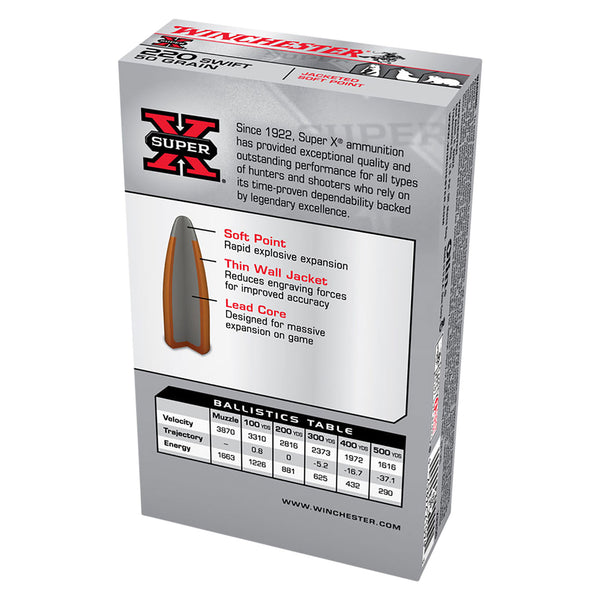 Winchester Super X 220Swift 50gr PSP Ammo - 20 Rounds