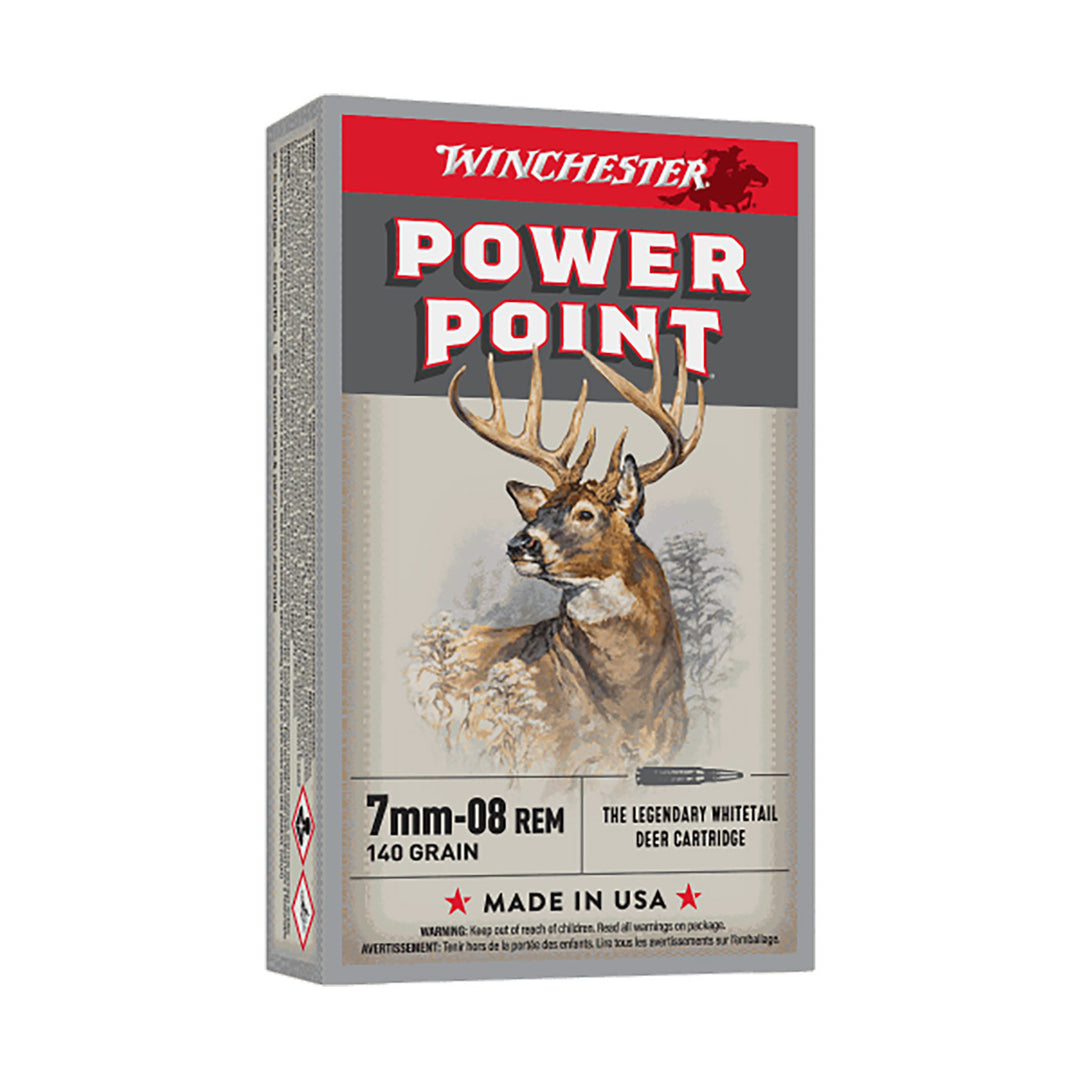 Winchester Power Point 140 grain Centrefire Ammo - 7mm-08 REM - 20 Rounds