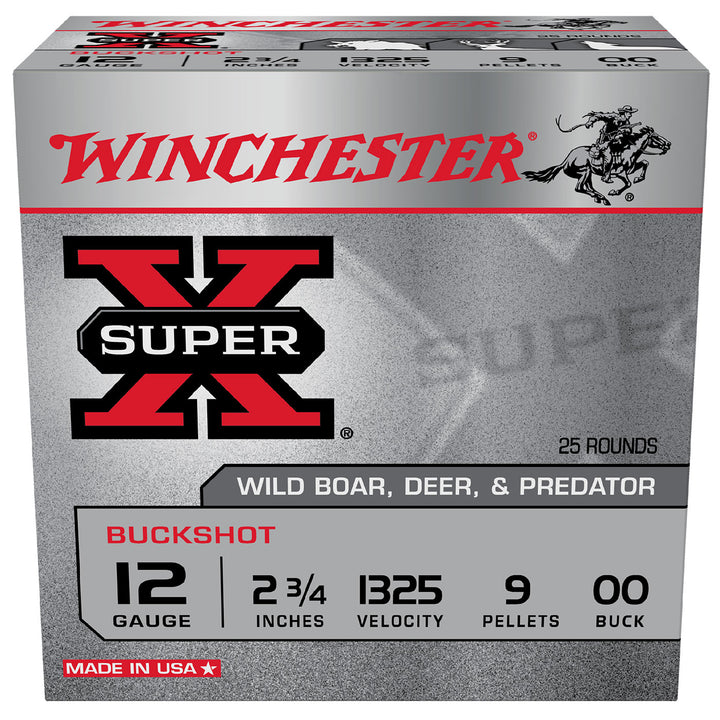 Winchester Buckshot 12G Shot shell Ammo - OO Buck - 2-3/4in - 9 pellet - 25 Rounds 12 GAUGE