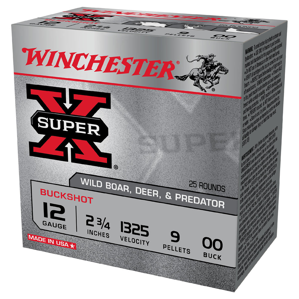 Winchester Buckshot 12G Shot shell Ammo - OO Buck - 2-3/4in - 9 pellet - 25 Rounds 12 GAUGE
