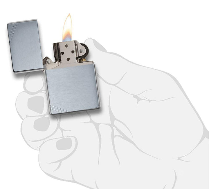 Zippo Brushed Chrome Vintage w Slashes Windproof Lighter
