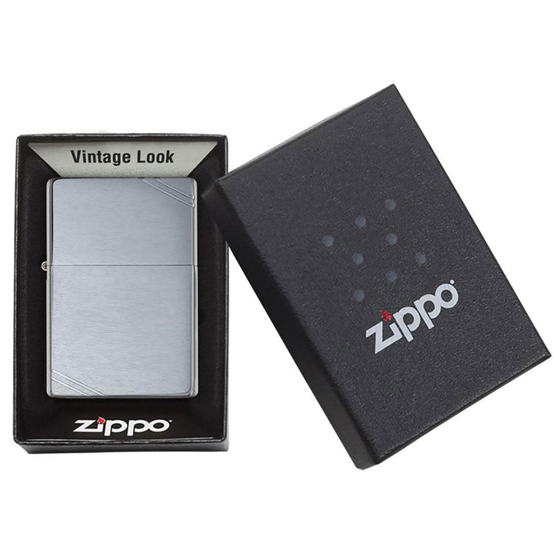 Zippo Brushed Chrome Vintage w Slashes Windproof Lighter