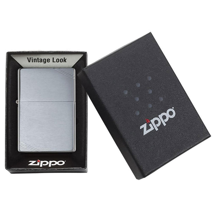 Zippo Brushed Chrome Vintage w Slashes Windproof Lighter