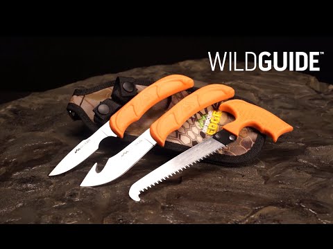 Outdoor Edge Wildguide 3 Piece Caping Knife/Gut-Hook Skinner/T-Handle Wood Bone Saw